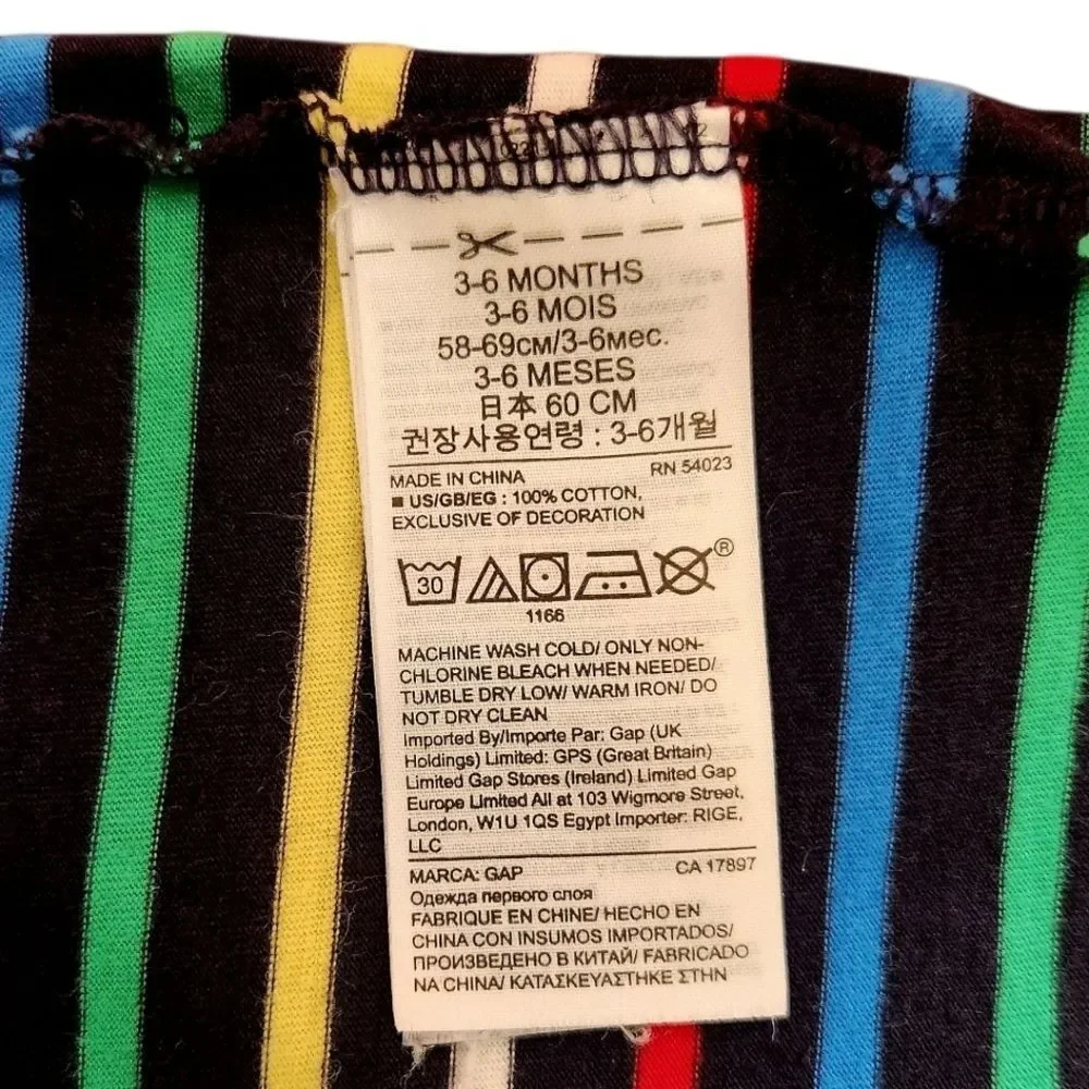 GAP Baby Boys Striped Multicolor Bodysuit with Bear Logo 3-6 Months 100% Cotton